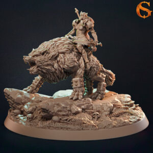 Catalogue sous licence Female human cavalier on giant wolf